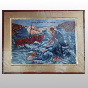 IKONA - POZIOM - JEZUS Z PIOTREM NA JEZIORZE, 14x18 CM