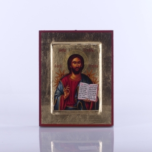 IKONA JEZUS PANTOKRATOR, KSIĘGA OTWARTA, ANIOŁY GŁÓWKI, 14x18cm