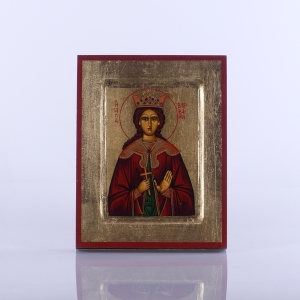IKONA ŚW.BARBARA W PŁASZCZU, KRZYŻ, 14x18 CM