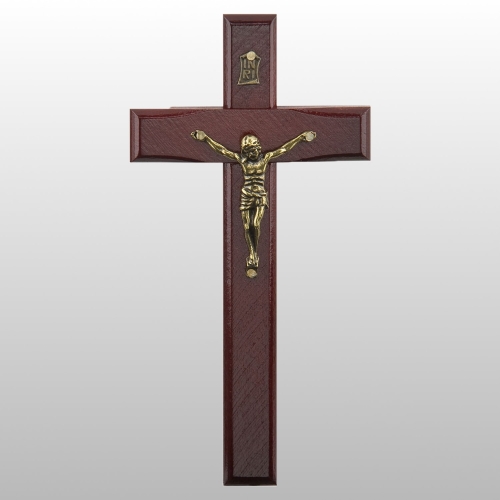 KRZYŻ WISZĄCY DREWNO PŁASKI KOLOR WIŚNIA 16CM