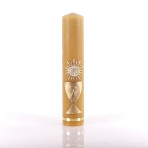 ŚWIECA WOSK 1.0 Z APLIKACJĄ KOMUNIA KIELICH 2 (ZŁOTY) 33/6.5cm