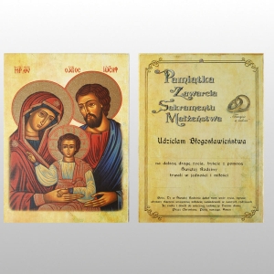 OBRAZ A5 ŚW. RODZINA ŻÓŁTY ZŁOCONY TW. - PAMIĄTKA ZAWARCIA SAKRAMENTU ŚLUBU