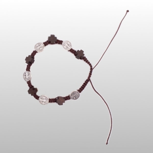 BRANSOLETKA "10" MEDALIKI ŚW.BENEDYKTA / KRZYŻYKI, CIEMNY BRĄZ