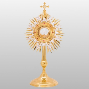 MONSTRANCJA WYS. 57 CM, PIERŚCIEŃ Z KAMIENIAMI + ANIOŁY I ORNAMENTY ROSLINNE SREBRNE