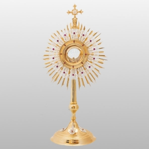 MONSTRANCJA WYS. 70 CM SREBRNA ROZETA Z KAMIENIAMI