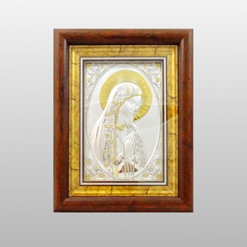 IKONA MB FATIMA W DREWNIANEJ RAMCE ZA SZYBKĄ, 17,5cm x 22,5cm