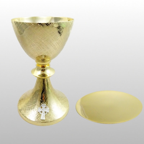 KIELICH + PATENA GŁADKA, WYS. 20CM, ŚR. 14CM, MOSIĄDZ