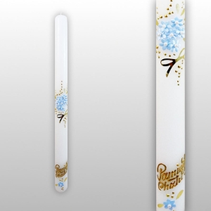 ŚWIECA CHRZEST ŚW. KWIATUSZKI Z PEREŁKĄ, NIEBIESKIE