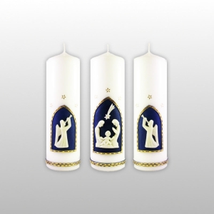 ŚWIECA BIAŁA, APL. ŚW.RODZINA NIEBIESKI ŁUK BN, 24cm / 7cm, (3SZT. KPL.,)
