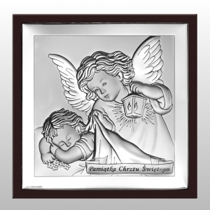 OBRAZEK ANIOŁ Z LATARENKĄ PAMIĄTKA CHRZTU ŚWIĘTEGO BRĄZOWE DREWNO 10x10