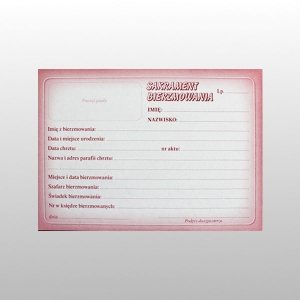 ZAŚWIADCZENIE - SAKRAMENT BIERZMOWANIA (50 SZT.)