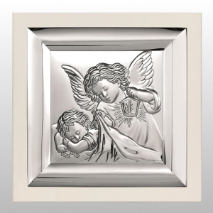 OBRAZEK ANIOŁEK Z LATARENKĄ 19x19 NA BIAŁYM DREWNIE