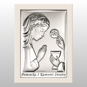 OBRAZEK KOMUNIA DZIEWCZYNKA PAMIĄTKA I KOMUNII ŚWIĘTEJ BIAŁE DRWNO 8x11