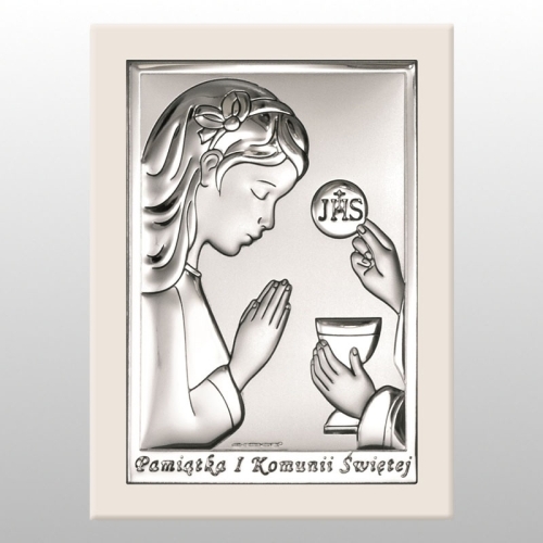 OBRAZEK KOMUNIA DZIEWCZYNKA PAMIĄTKA I KOMUNII ŚWIĘTEJ BIAŁE DRWNO 8x11