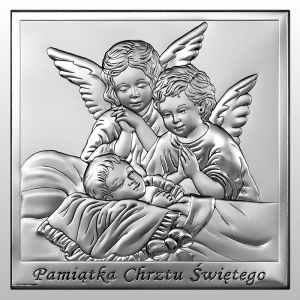OBRAZEK ANIOŁY NAD DZIECKIEM PAMIĄTKA CHRZTU ŚWIĘTEGO 12x12
