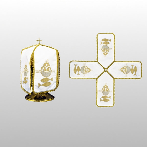 WELON NA PUSZKĘ BIAŁY HAFT RYBY KOMUNIKANTY ( 29cm WYS.- KRZYŻAK) (35582)