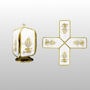 WELON NA PUSZKĘ BIAŁY HAFT RYBY KOMUNIKANTY ( 24cm WYS.- KRZYŻAK) (35582/1)