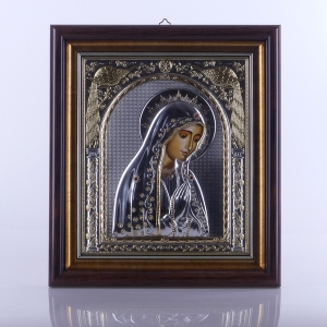 IKONA MATKA BOŻA FATIMSKA, PAWIE, ZA SZYBĄ 28,5 x 32,5 CM
