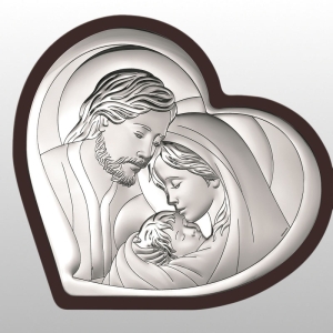 OBRAZEK ŚWIĘTA RODZINA SERCE BRĄZOWE DREWNO 13,8X12