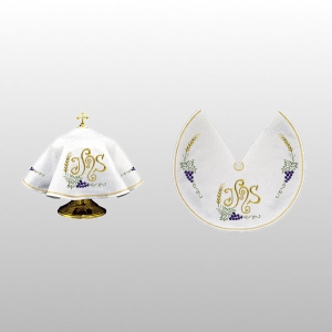 WELON NA PUSZKĘ BIAŁY HAFT IHS WINOGRONA ( 45cm ŚR. - Z WYCIĘCIEM) (37180)