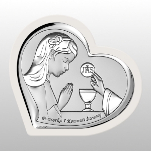 OBRAZEK KOMUNIA DZIEWCZYNKA PAMIATKA I KOMUNII ŚWIĘTEJ SERCE BIAŁE DREWNO 13,8X12