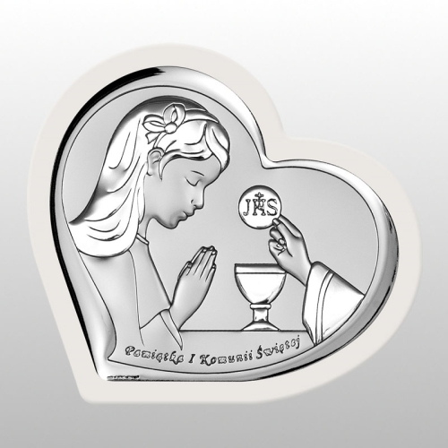 OBRAZEK KOMUNIA DZIEWCZYNKA PAMIATKA I KOMUNII ŚWIĘTEJ SERCE BIAŁE DREWNO 13,8X12