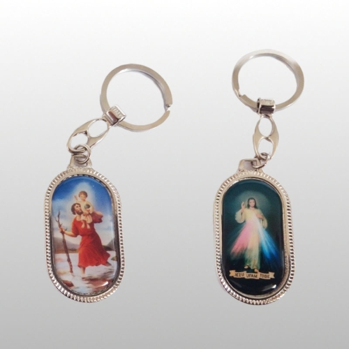 BRELOK METALOWY OWAL WZOREK ŚWIĘTY KRZYSZTOF/J.MIŁOSIERNY 