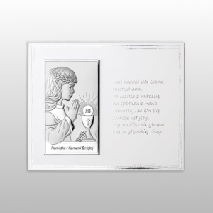 PANEL KOMUNIA DZIEWCZYNKA  PAMIĄTKA I KOMUNII ŚWIETEJ BIAŁY ŻYCZENIA 18x13