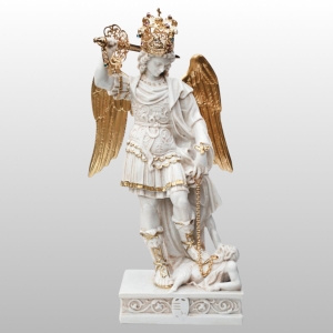 ORYGINALNA FIGURA ŚW. MICHAŁA ARCHANIOŁA Z GARGANO Z KORONĄ NA STAŁE 27 CM