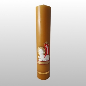 ŚWIECA WOSK 1.0 KG 33/6.5CM APLIKACJA BARANEK NA KSIĘDZE + NAKLEJKA OPASKA ZŁOTA