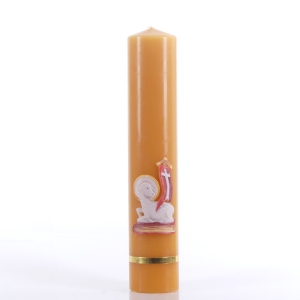 ŚWIECA WOSK 1.0 KG 33/6.5CM APLIKACJA BARANEK NA KSIĘDZE (2026) + NAKLEJKA OPASKA ZŁOTA