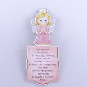 ANIOŁEK DREWNIANY Z MODLITWĄ WYS. 26,5 CM - BIAŁY