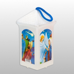 LAMPION PLASTIKOWY ŚWIECĄCY "DOMEK KWADRAT" z bateriami - BIAŁY, wys.20cm