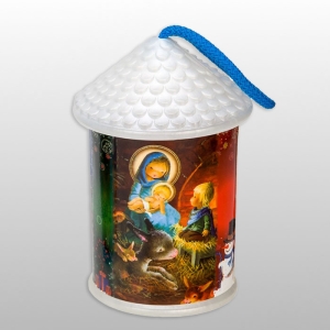 LAMPION PLASTIKOWY ŚWIECĄCY "DOMEK OKRĄGŁY" z bateriami - BIAŁY, wys.17cm