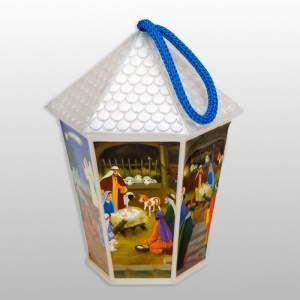 LAMPION PLASTIKOWY ŚWIECĄCY "DOMEK SZEŚCIOKĄT" z bateriami - BIAŁY, wys.16cm