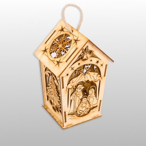 LAMPION ADWENTOWY DREWNIANY - SKLEJKA WYPALANA - z bateriami, wys.18cm