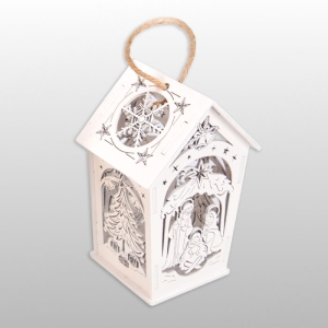 LAMPION ADWENTOWY DREWNIANY - BIAŁA SKLEJKA - z bateriami, wys.18cm