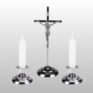 ZESTAW KOLĘDOWY ZE STALI NIERDZEWNEJ - KRZYŻ+ LICHTARZE+ ŚWIECE, wys.22cm