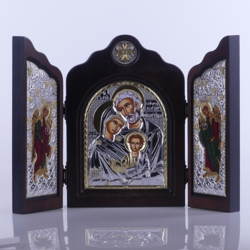 IKONA TRYPTYK ŚW.RODZINA - KOLOR/SREBRO wym.złożony 17 cm x 24 cm