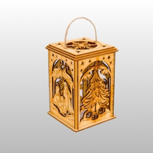 LAMPION ADWENTOWY DREWNIANY PROSTOKĄT - SKLEJKA WYPALANA - z bateriami, wys.16cm