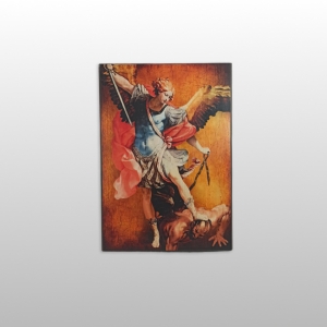 OBRAZ NA DESCE-IKONA, ŚWIĘTY MICHAŁ ARCHANIOŁ (POSTAĆ), 28,5CM x 41,5CM
