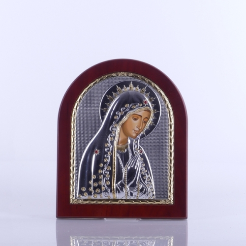 IKONA MB FATIMSKA, CZERWONE CYRKONIE OWAL 14,5 x 18 CM