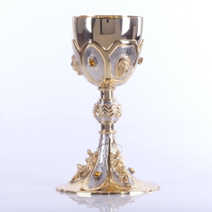 KIELICH ZŁOCONY "ANIOŁY" + KAMIENIE  WYS. 22 CM