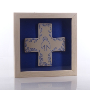 KRZYŻ CERAMICZNY W RAMCE 22x22cm JASNA RAMKA - SOSNA