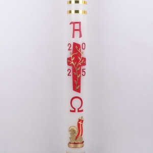 PASCHAŁ 1A 10/115cm 8,5 KG OLEJOWY - BIAŁY, KRZYŻ CZERWONY ZŁOTE GAŁĄZKI + BARAN ZŁOTY