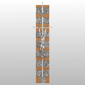KRZYŻ WISZĄCY Z DROGĄ KRZYŻOWĄ KOLOR ORZECH/SREBRO 33,5CM
