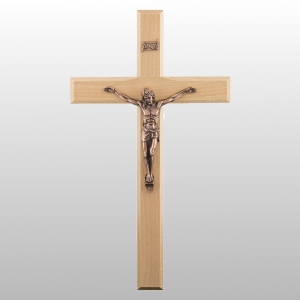 KRZYŻ WISZĄCY DREWNO KOLOR NATURALNY FREZ 42CM