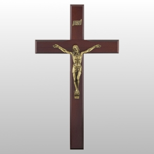 KRZYŻ WISZĄCY DREWNO KOLOR WIŚNIA FREZ 42CM