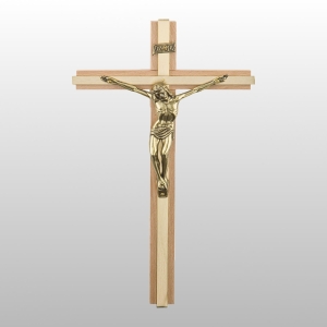 KRZYŻ WISZĄCY DREWNO KOLOR NATURALNY/ZŁOTO 26CM
