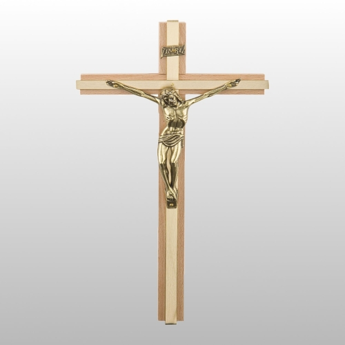 KRZYŻ WISZĄCY DREWNO KOLOR NATURALNY/ZŁOTO 26CM